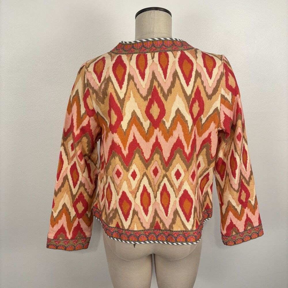 Sundance Womens M Amara Jacket Orange Geometric Print 100% Cotton Reversible - Picture 8 of 13